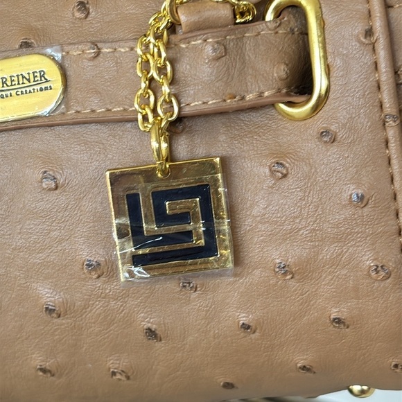 Lori Greiner Faux Ostrich Mini Bag Neutral Tan Zip Purse w/ Gold Tone Accents - Picture 5 of 15